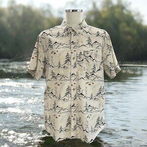 Eddie Bauer Outdoor Hiking Camping Shirt Nature Print Short Slv Summer Travel XL